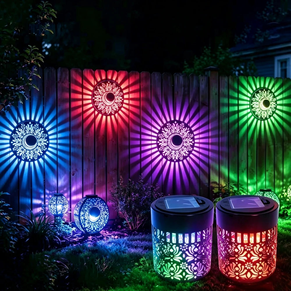 Color Changing Solar Peony Light Mandala Projection Garden Wall Lamp
