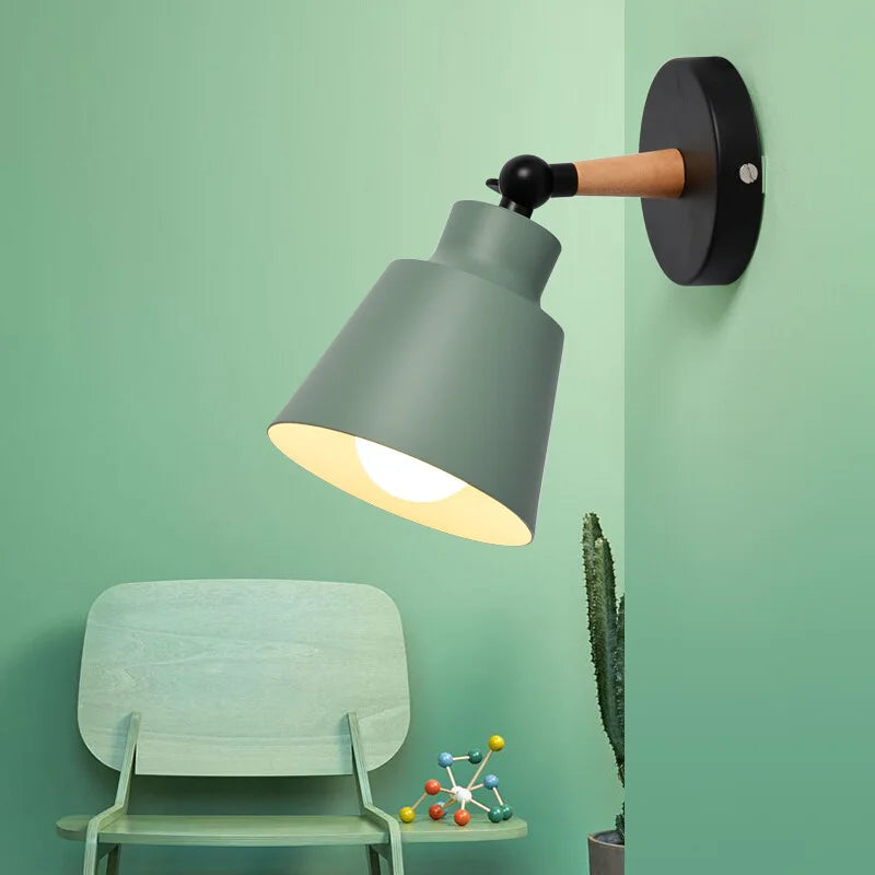 Nordic Solid Wood LED Wall Lamp Modern Bedside Light