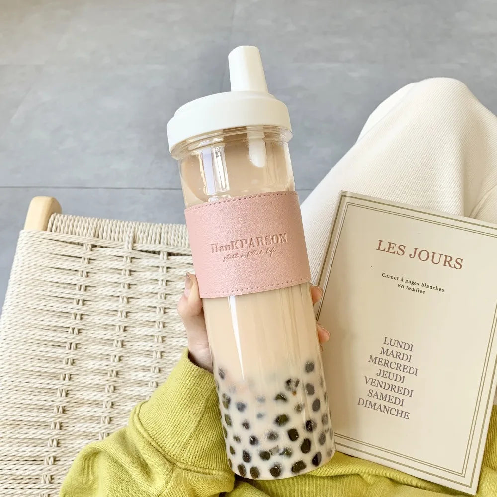 850ml Pearl Milk Tea Cup Cute Large Capacity Straw Water Bottle