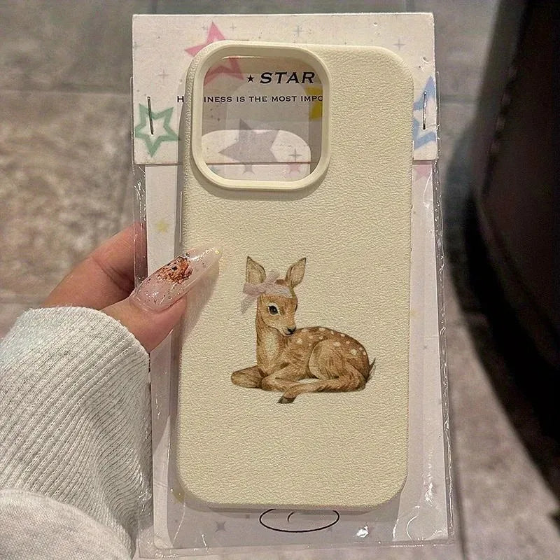 Retro Deer Lichee Pattern Case for iPhone 11 12 13 14 15 16 Pro Max