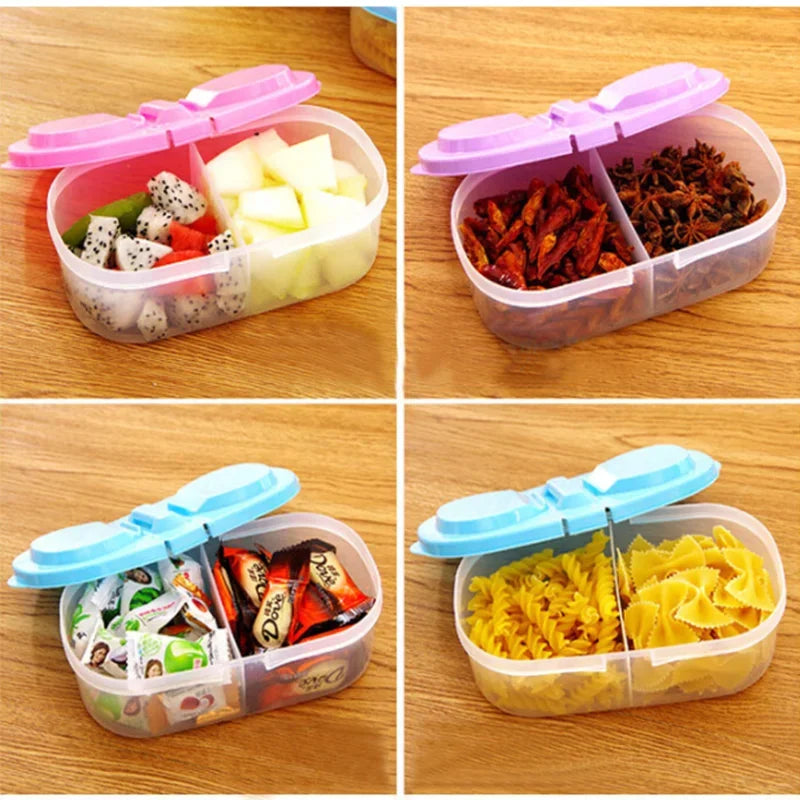 Double Compartment Food Storage Box Sealed Plastic Snack Lunch Container
