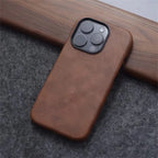 Retro Leather MagSafe Case for iPhone 12 13 14 15 16 17 Pro Max