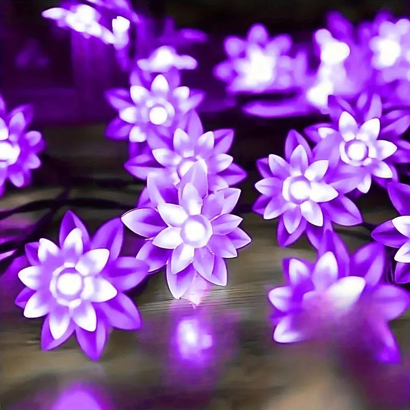 Solar Lotus Flower Fairy Lights Outdoor Garden Decor