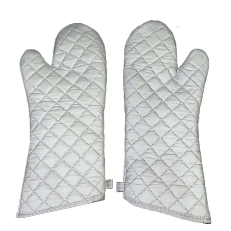 Long Heat Resistant Oven Mitts – Silver Anti-Scald Kitchen Gloves (1 Pair)