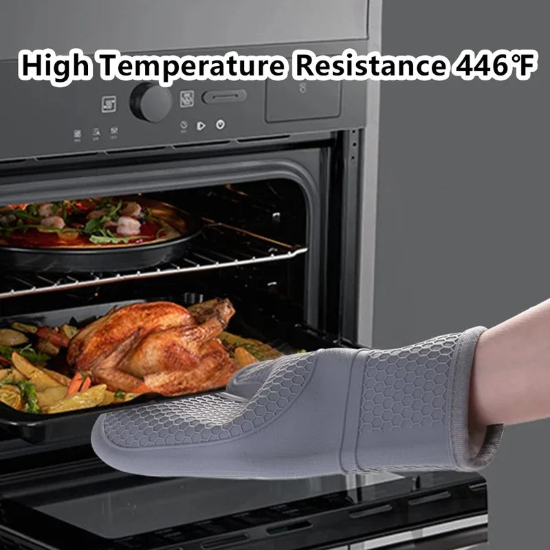 Silicone Oven Mitt Set – Long Heat Resistant Kitchen Gloves