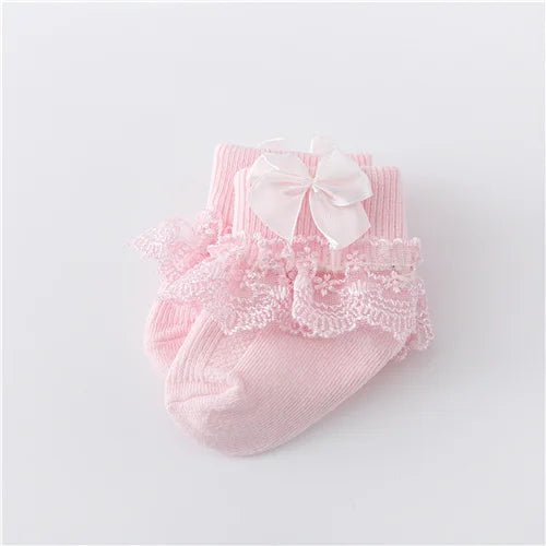 Newborn Baby Girl Lace Socks Princess Bow Cotton Socks 0-24M