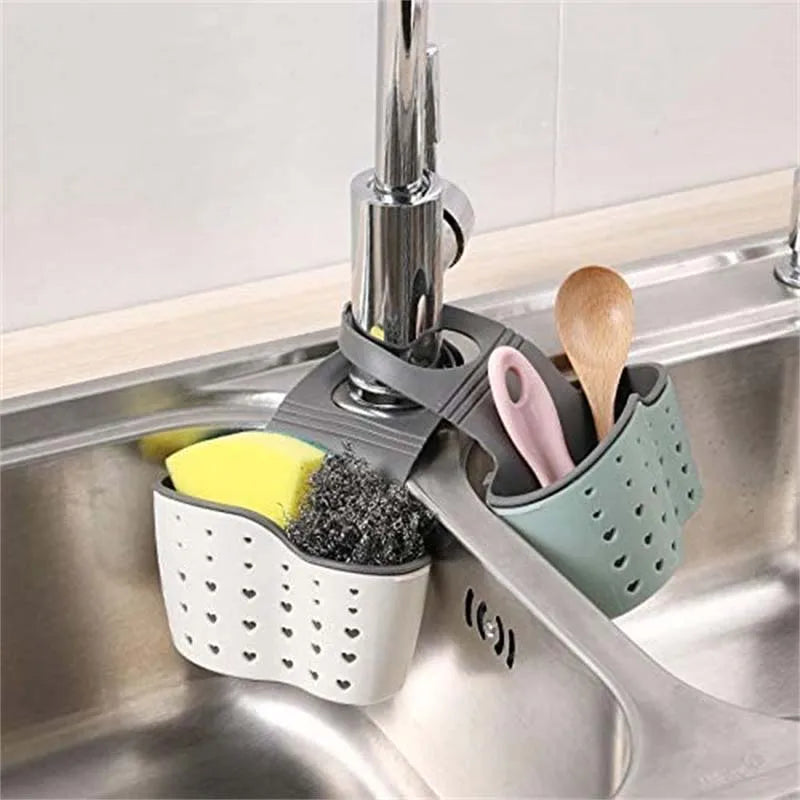 Adjustable Sink Hanging Basket Faucet Sponge & Soap Organizer
