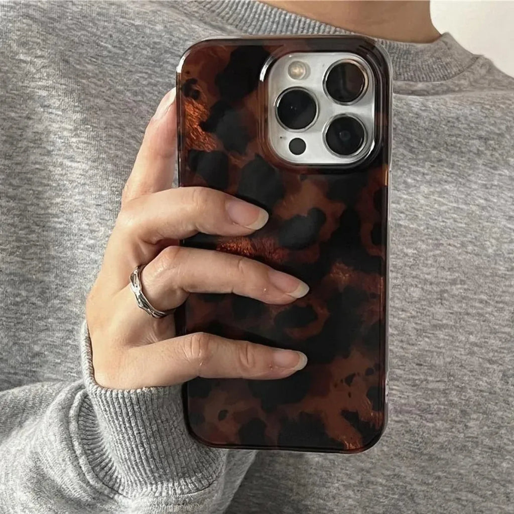 Retro Leopard Print Laser Case for iPhone 17 16 15 14 13 12 Pro Max