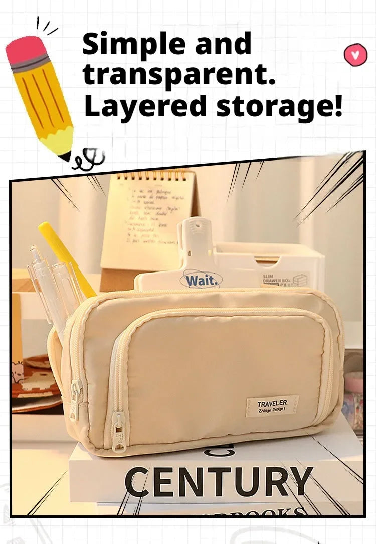Large Capacity Pencil Case Stationery & Cosmetics Storage Bag