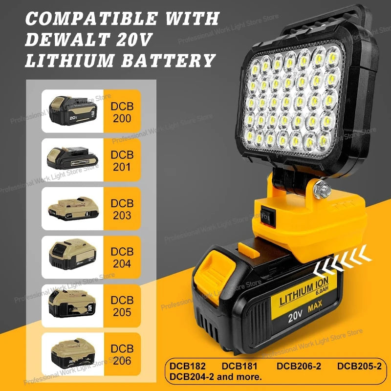 Cordless LED Work Light for DeWalt 20V Battery