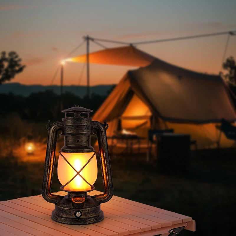 USB Rechargeable Retro Flame Camping Lantern LED Light