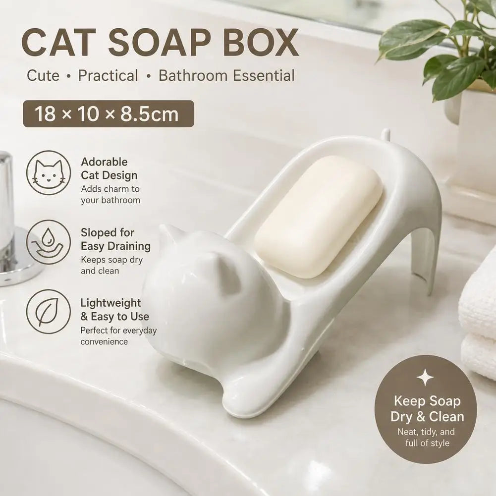 Cat Soap Box – Cute Cartoon Bathroom Drainage Soap Dish Holder Storage
