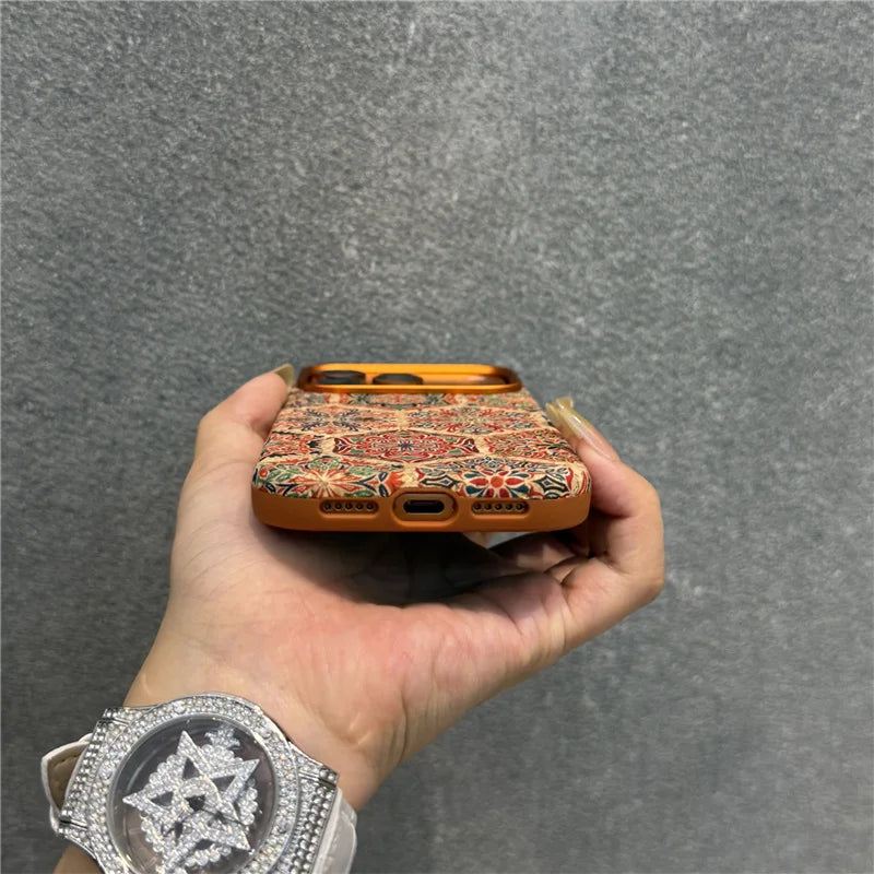 Magnetic Retro Floral Leather Magsafe Case for iPhone 17 Pro Max