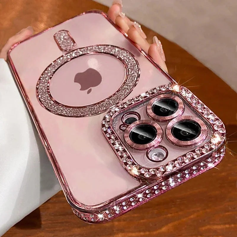 Glitter Diamond Magnetic Case for iPhone 17 16 15 14 13 12 11 Pro Max