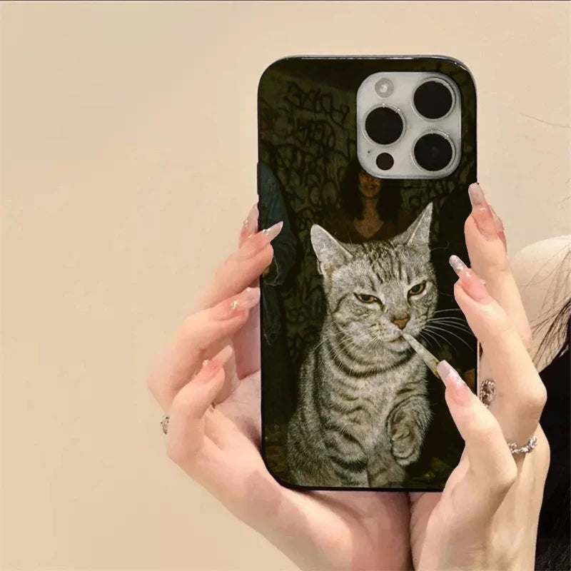 Fashion Kitten Pattern Case for iPhone 11 12 13 14 15 16 17 Pro Max