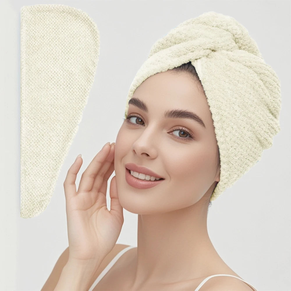 Absorbent Hair Towel Wrap Button Fast Dry Hair Turban for Women