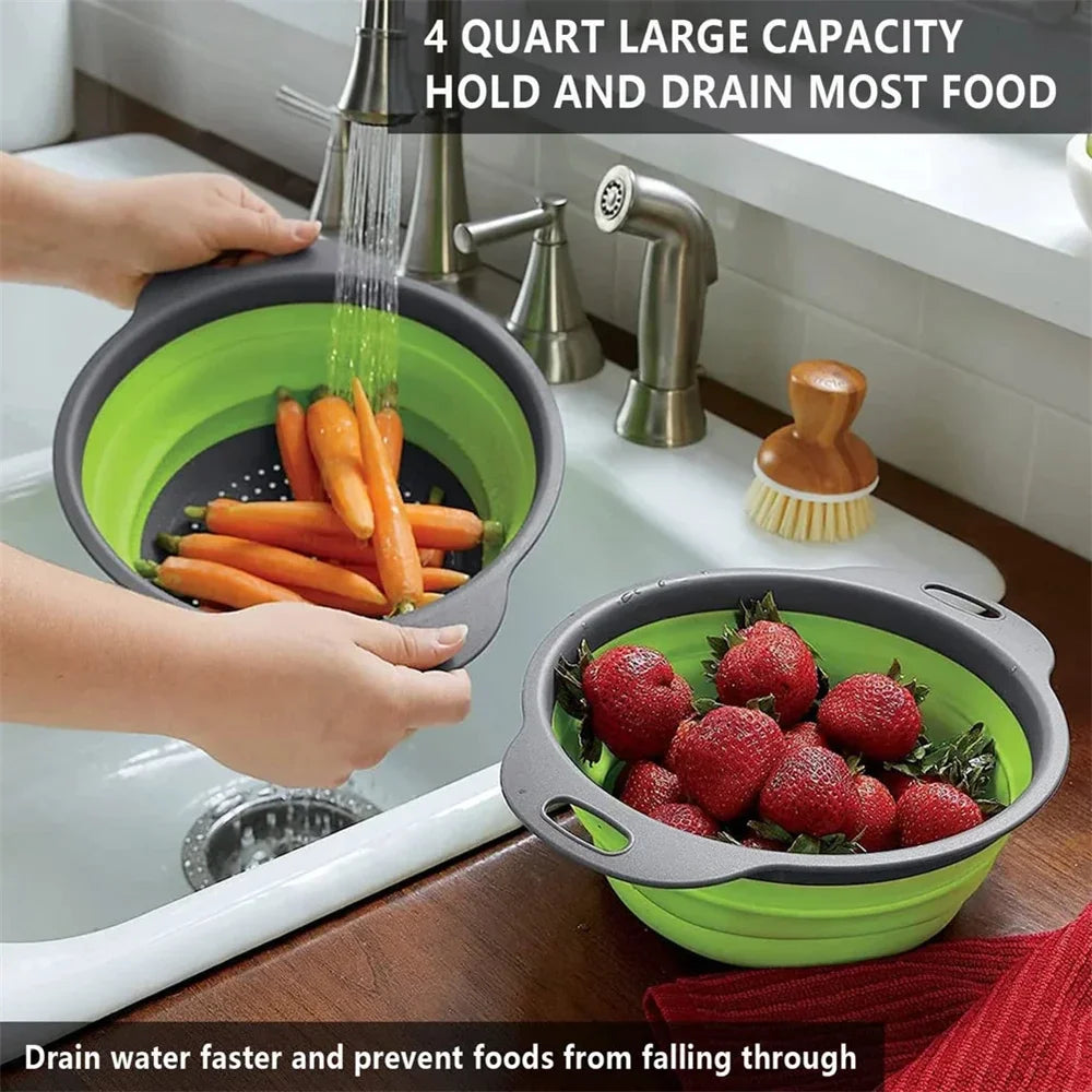 Silicone Folding Drain Basket Vegetable & Fruit Washing Strainer Kitchen Tool