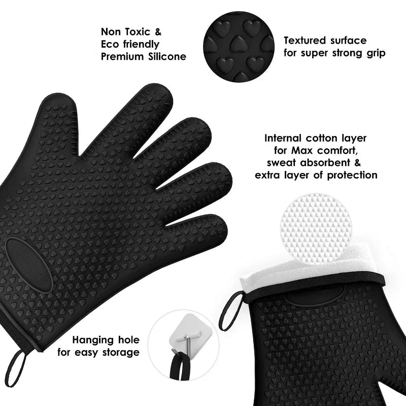 Silicone Oven Mitts – Heat Resistant Non-Slip BBQ & Baking Gloves