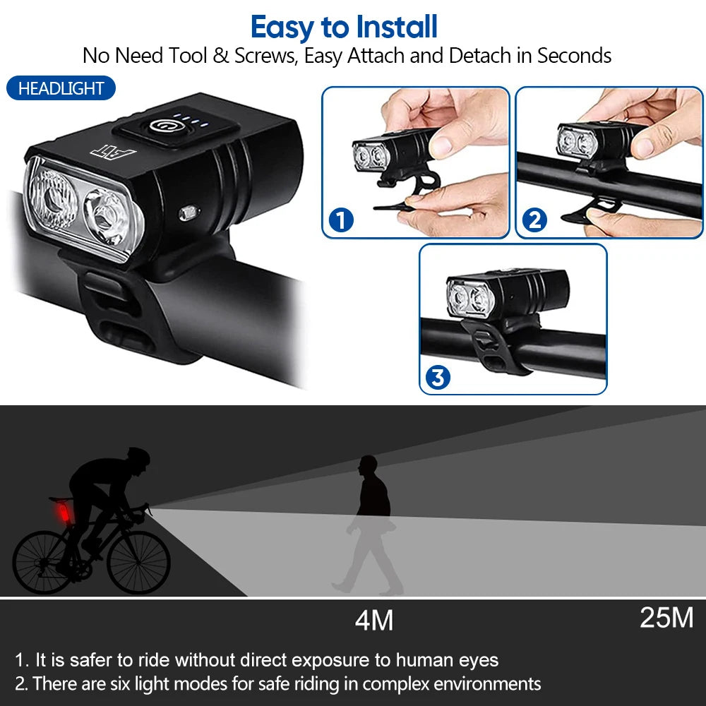 LED Bicycle Front Light Type-C Rechargeable Headlight