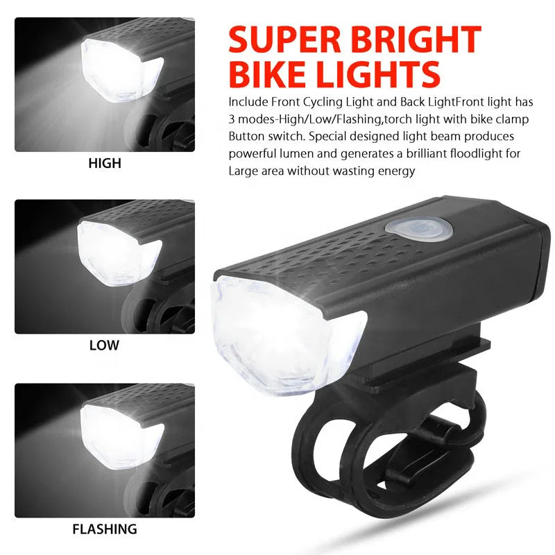 USB Rechargeable Bike Light Set with Front & Tail Light