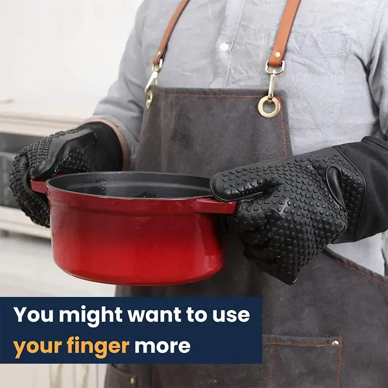 Extra Long Silicone Oven Mitts – Professional Heat Resistant Grill Gloves
