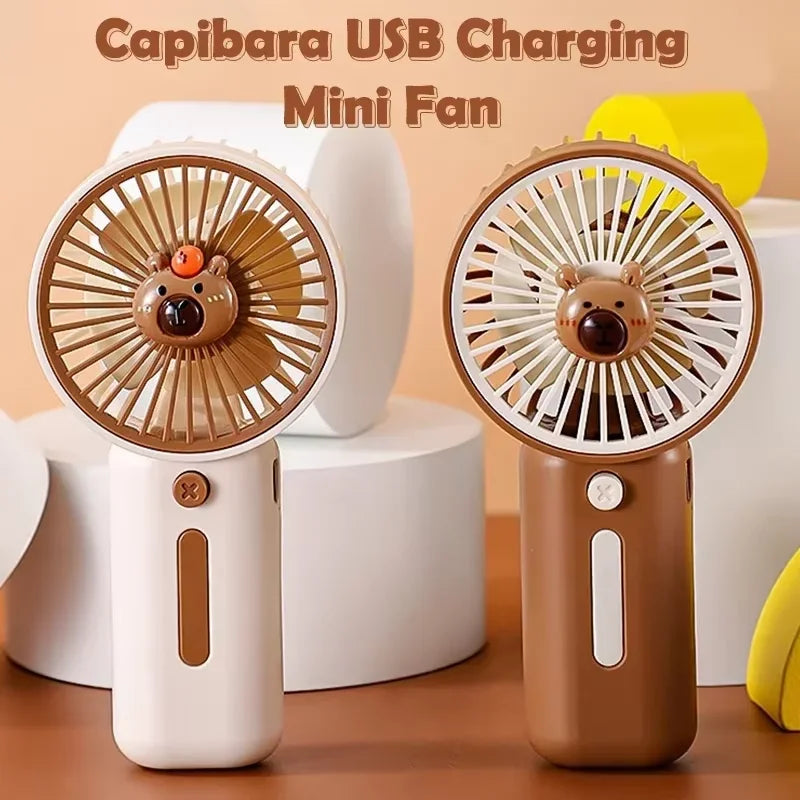 Portable Capybara Mini Fan USB Rechargeable 3-Speed Cooling Fan