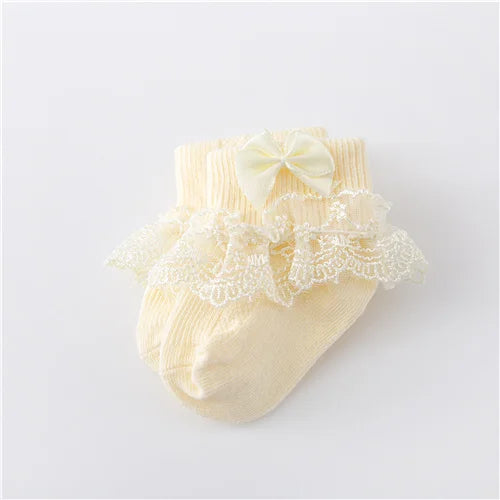Newborn Baby Girl Lace Socks Princess Bow Cotton Socks 0-24M