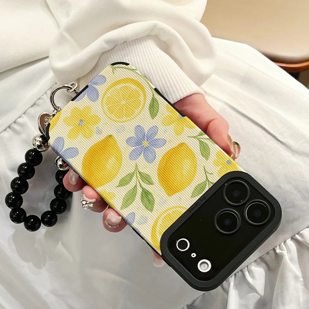 Yellow Lemon Floral Print Phone Case for IPhone 17 16 15 14 13 Pro Max