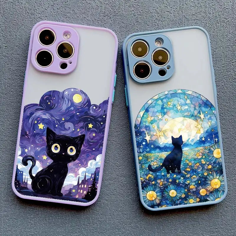 Black Cat Starry Night Case for iPhone 11 12 13 14 15 16 17 Pro Max