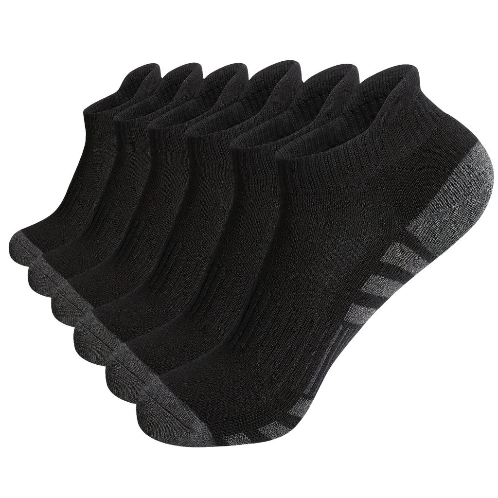 A bundle of men's athletic low cut short tube socks in black color.