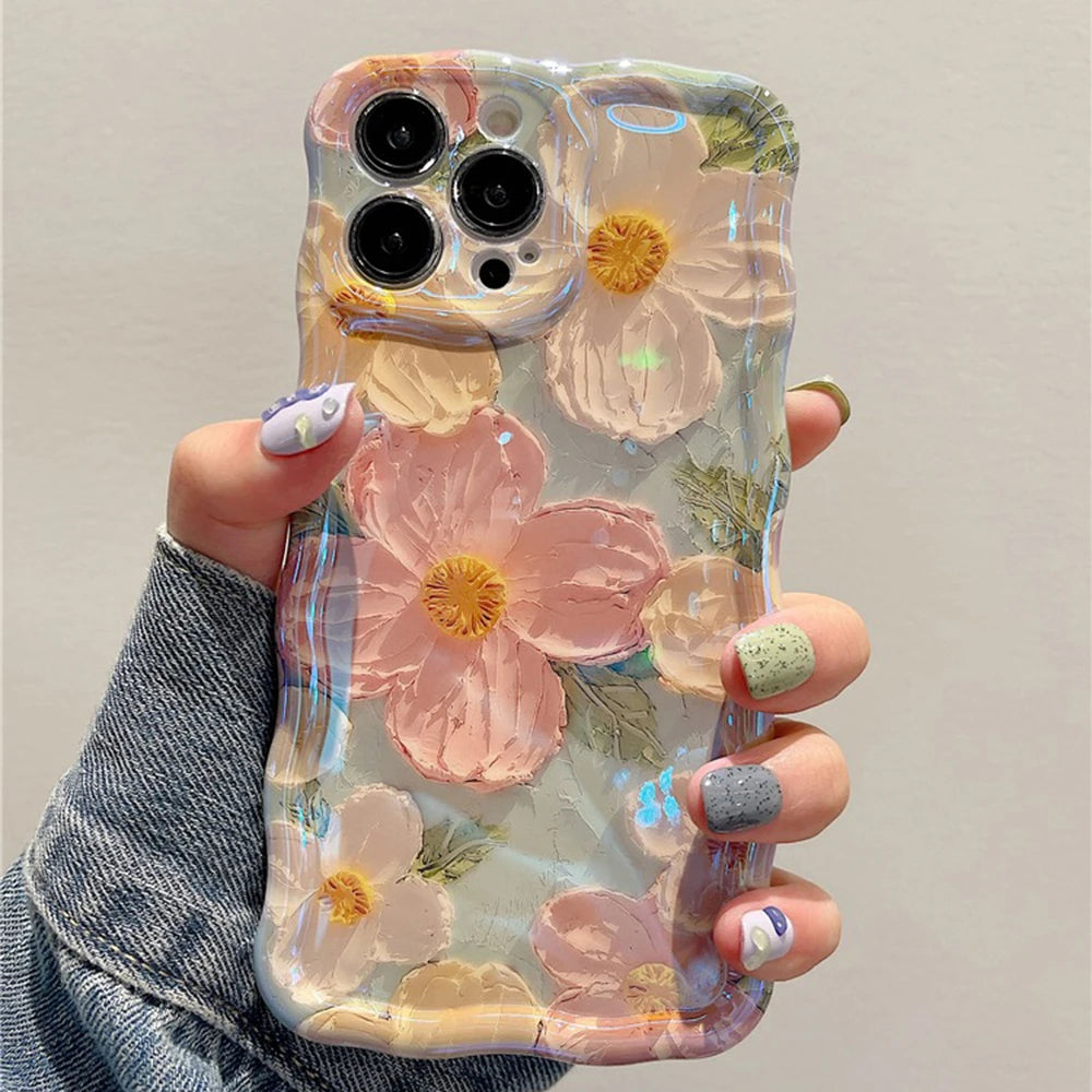 Retro Oil Painting Flower Case for iPhone 16 15 14 13 12 11 Pro Max