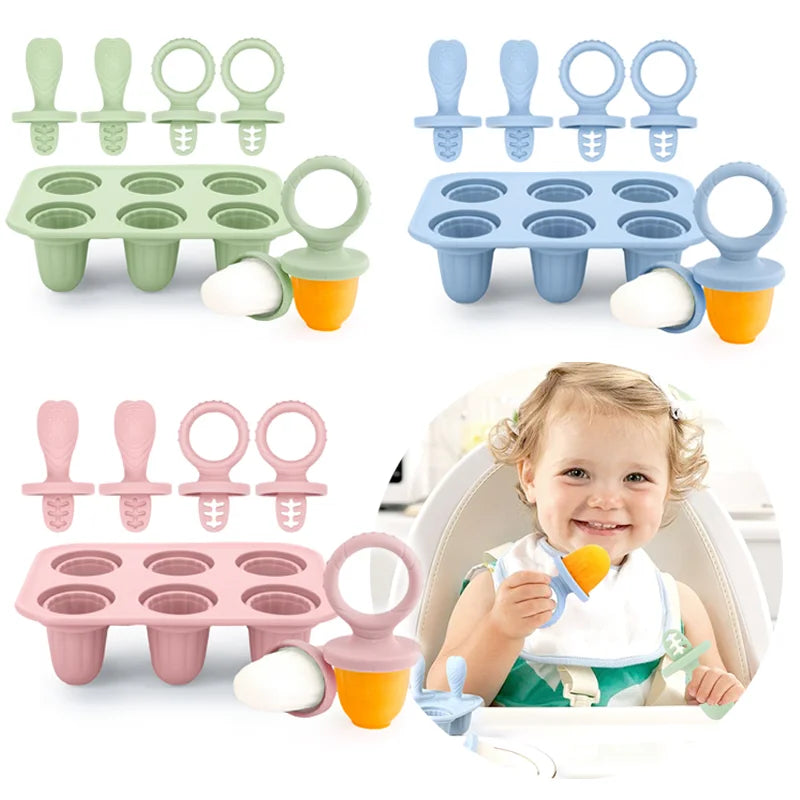 Baby Teething Popsicle Mold 4/6 Cavity – DIY Milk Ice Cream Stick Tray Main image