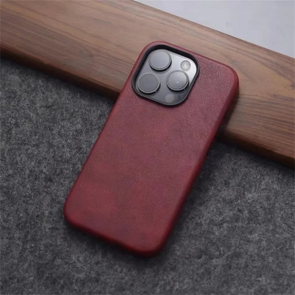 Retro Leather MagSafe Case for iPhone 12 13 14 15 16 17 Pro Max