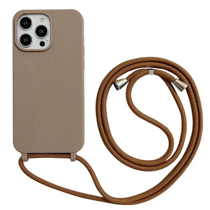 Crossbody Strap Silicone Case for iPhone 11 12 13 14 15 16 Pro Max