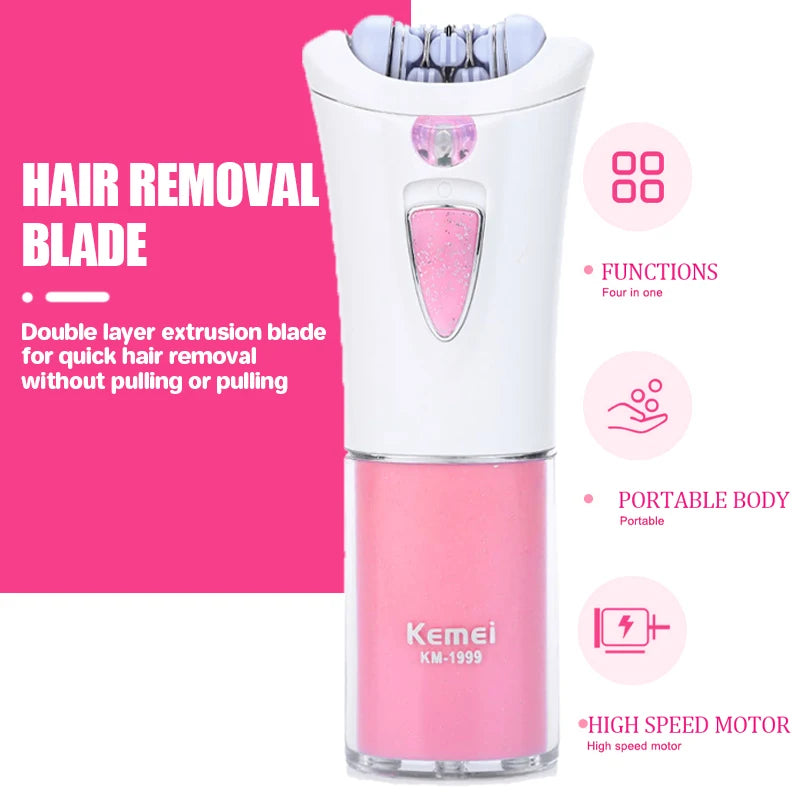 Kemei KM-1999 Portable Women Epilator Facial Body Hair Removal