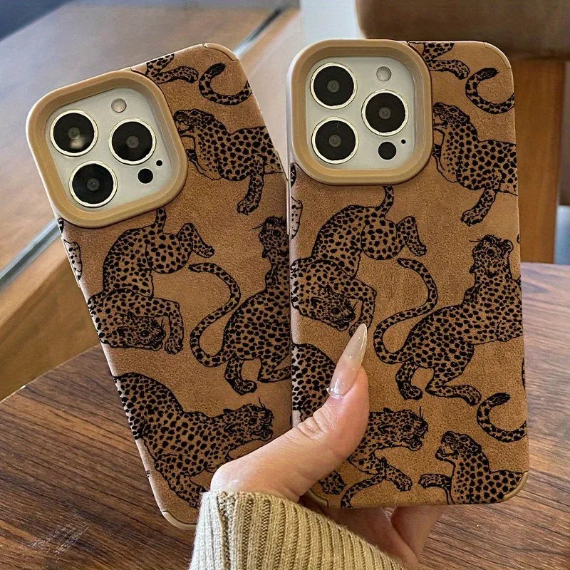 Vivid Leopard Leather Phone Case for iPhone 17 16 15 14 Pro Max Cover