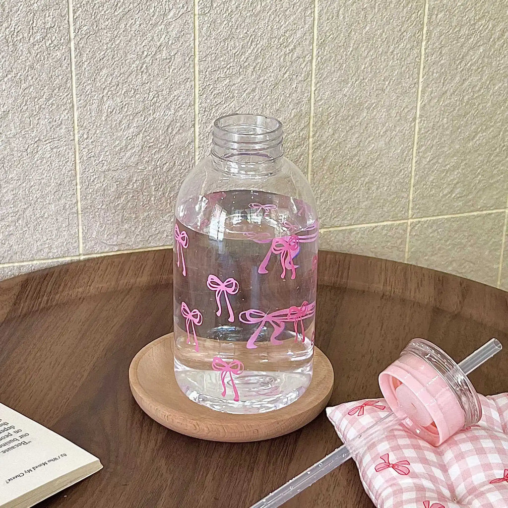 600ml Cute Bow Water Bottle Leak Proof Portable Drink Cup