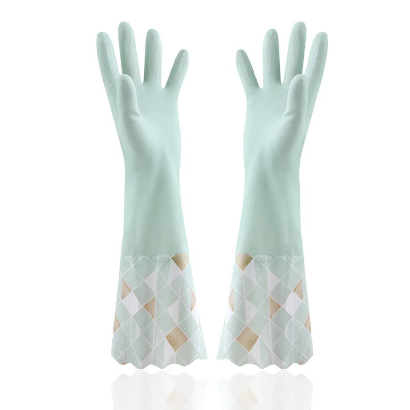 Velvet Rubber Cleaning Gloves Waterproof Winter Gloves