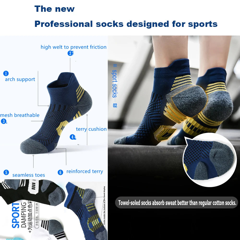Fitness Sport Socks Non-Slip Cushioned Quick Dry Running Socks 3 Pairs
