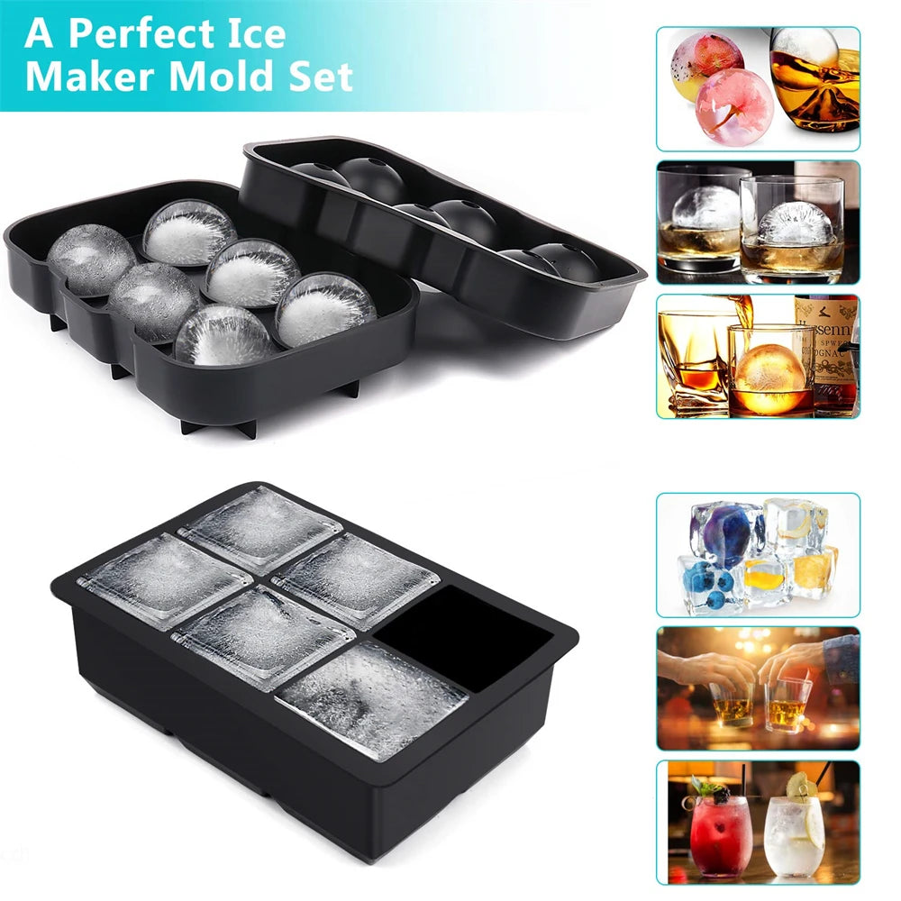 6 Grid Ice Cube Tray Large Round & Square Ice Mold for Whiskey & Cocktails