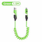 4 in 1 65W Spring Short Data Cable Quick Charger Wire Spring USB Cable for iPhone 16 15 14 13