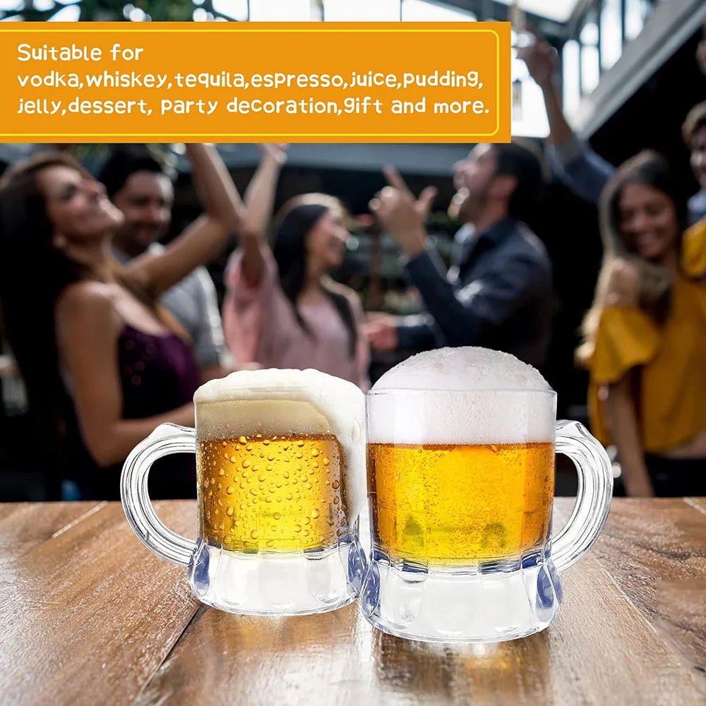 Mini Plastic Beer Mugs 1oz Clear Shot Glasses with Handle