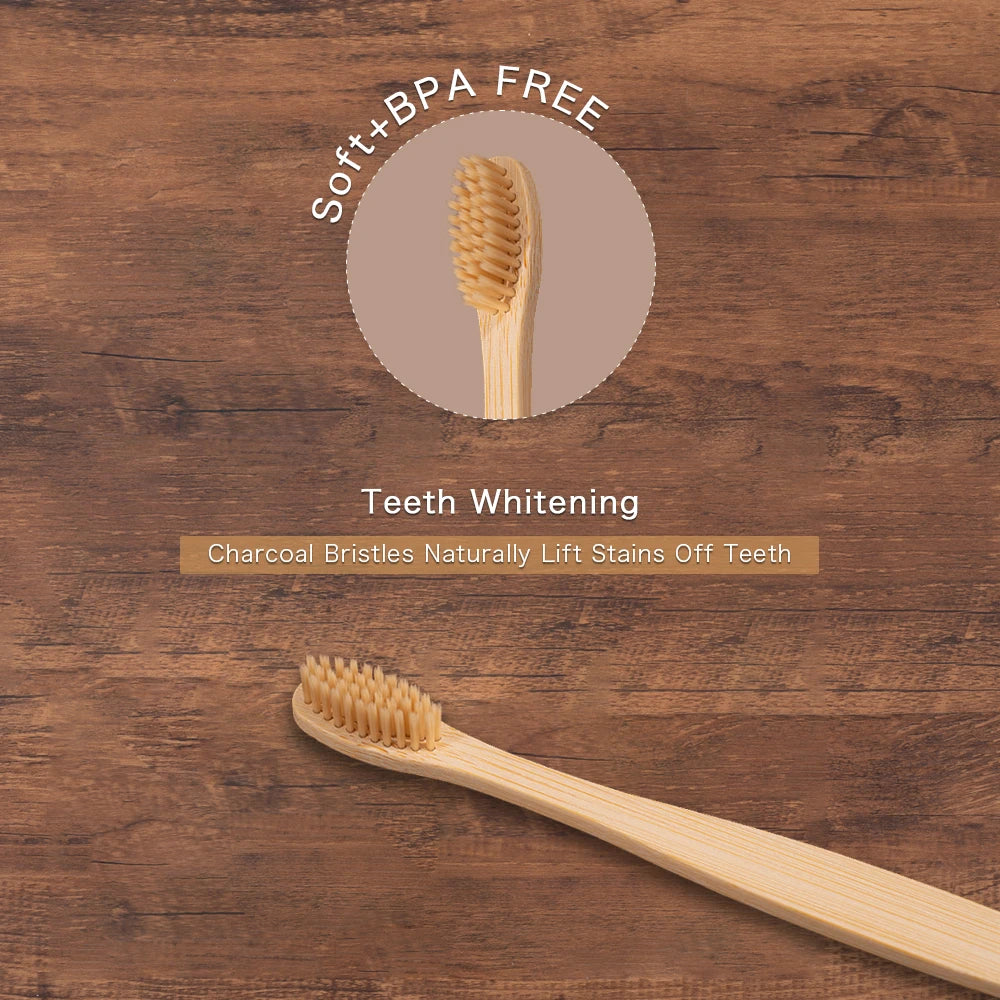 10PCS Bamboo Toothbrush Set Soft Charcoal Bristle Eco Dental Care