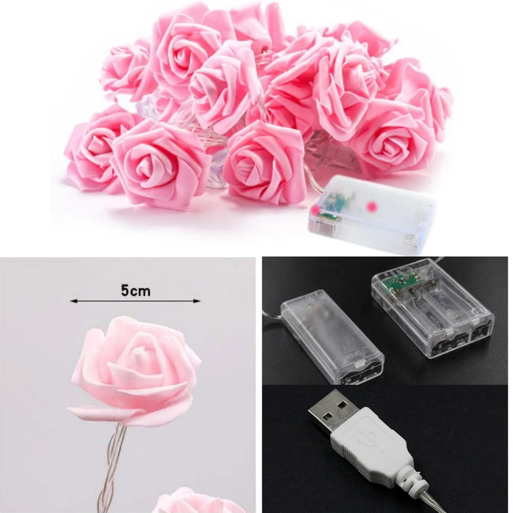 Rose Flower LED Fairy Lights USB String Decoration
