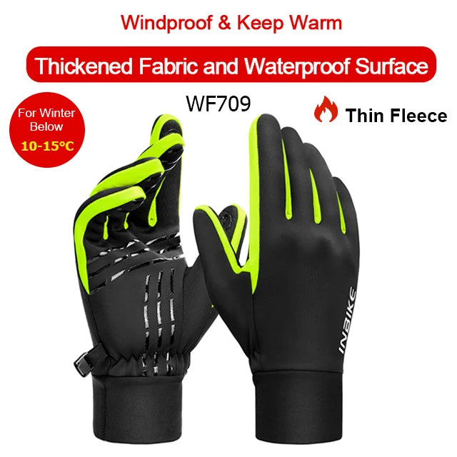 Winter Cycling Gloves Waterproof Touchscreen Fleece Thermal Bike