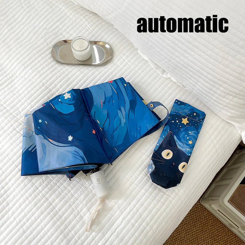 Buy Cute Cat Cartoon Automatic Folding Umbrella UV Sun & Rain