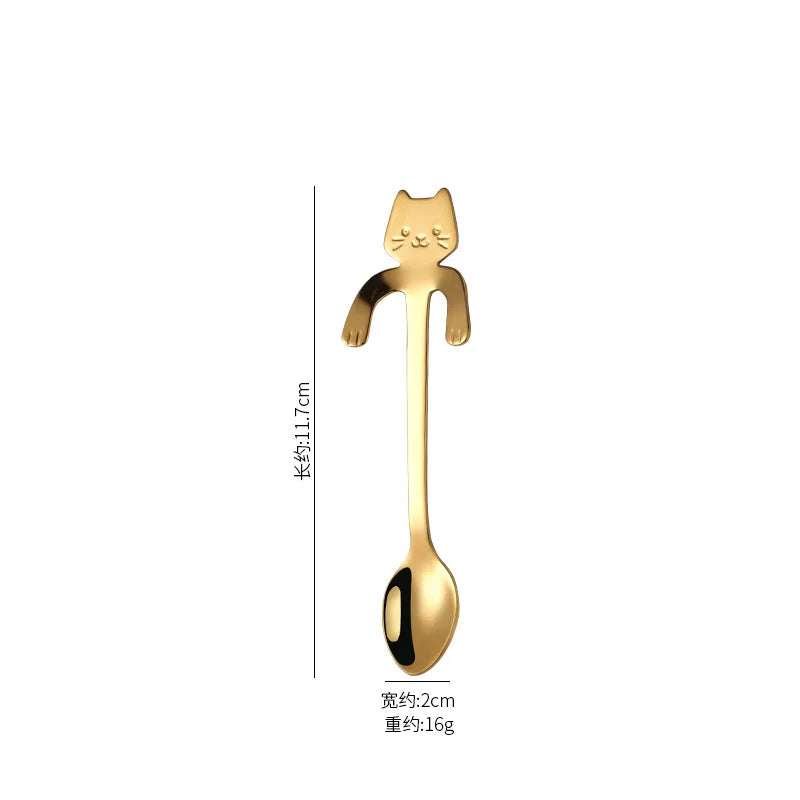 Cute Cat Shape Stainless Steel Coffee Spoon Mini Dessert Teaspoon