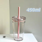 450ml Straw Cup Reusable Transparent Plastic Coffee Tumbler