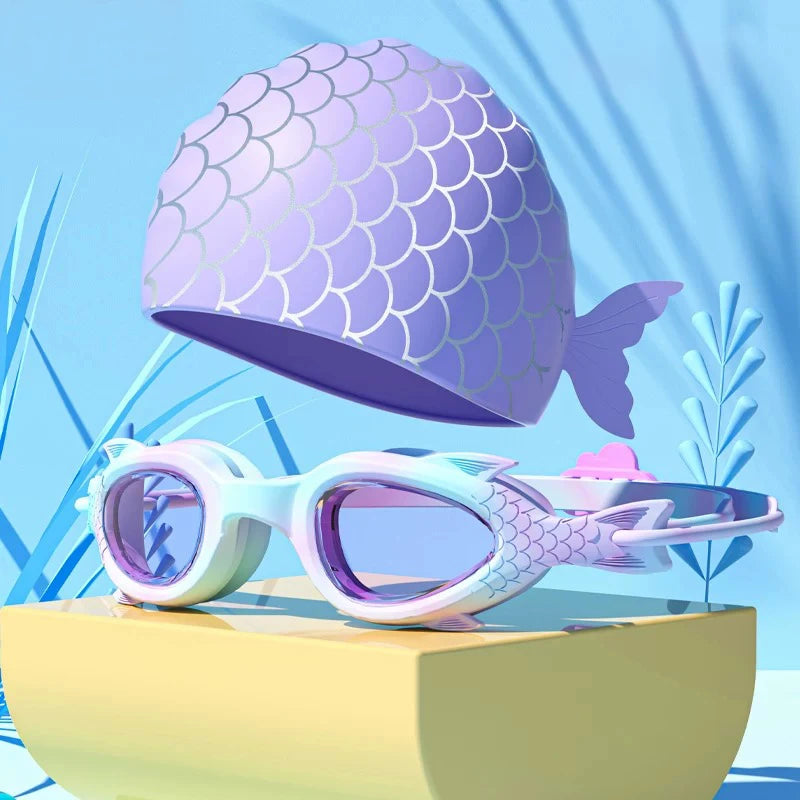 Children’s Swimming Goggles Set UK Waterproof Anti-Fog Silicone Swim Cap & Goggles