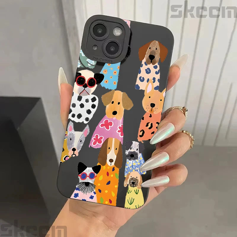Funny Colourful Dog Pattern Case for iPhone 17 16 15 14 13 Pro Max